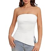 OMKAGI Double Lined Tube Tops for Women Trendy Off The Shoulder Side Split Going Out Tops