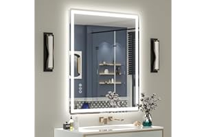 SMIROR LED Bathroom Mirror with Lights 36"x 30", Rounded Rectangle Lighted Vanity Mirror for Wall, Front Lit and Backlit, 3 Colors, Dimmable, Anti-Fog, Tempered Glass (Horizontally/Vertically)