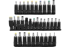 34pcs Input DC Universal Plug Set Barrel Plug Adapter 5.5mm x 2.1mm Female to Male Power Supply Adapter Connector Tips DC Pow