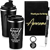 Skybooly Set of 4 Employee Appreciation Gifts for Men Coworker Teacher 17oz Black Stainless Steel Coffee Tumbler with Lid Leather Journal Keychain Pen Thank You Gift for Staff Social Worker Male Nurse