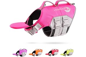 ThinkPet Dog Life Jacket, Reflective Lifesaver with Rescue Handle, Adjustable Floating Vest,High Buoyancy Aid Dog Saver XX-Large Pink