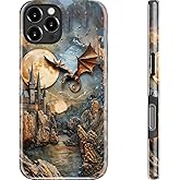 MERRO for iPhone 16 Pro Case - Wireless Charging Compatible - Dual-Layer Hard Shell & Silicone Cover - Protective Phone Case with Cute Wildflower Designs for Women - Dragonmoon Realm