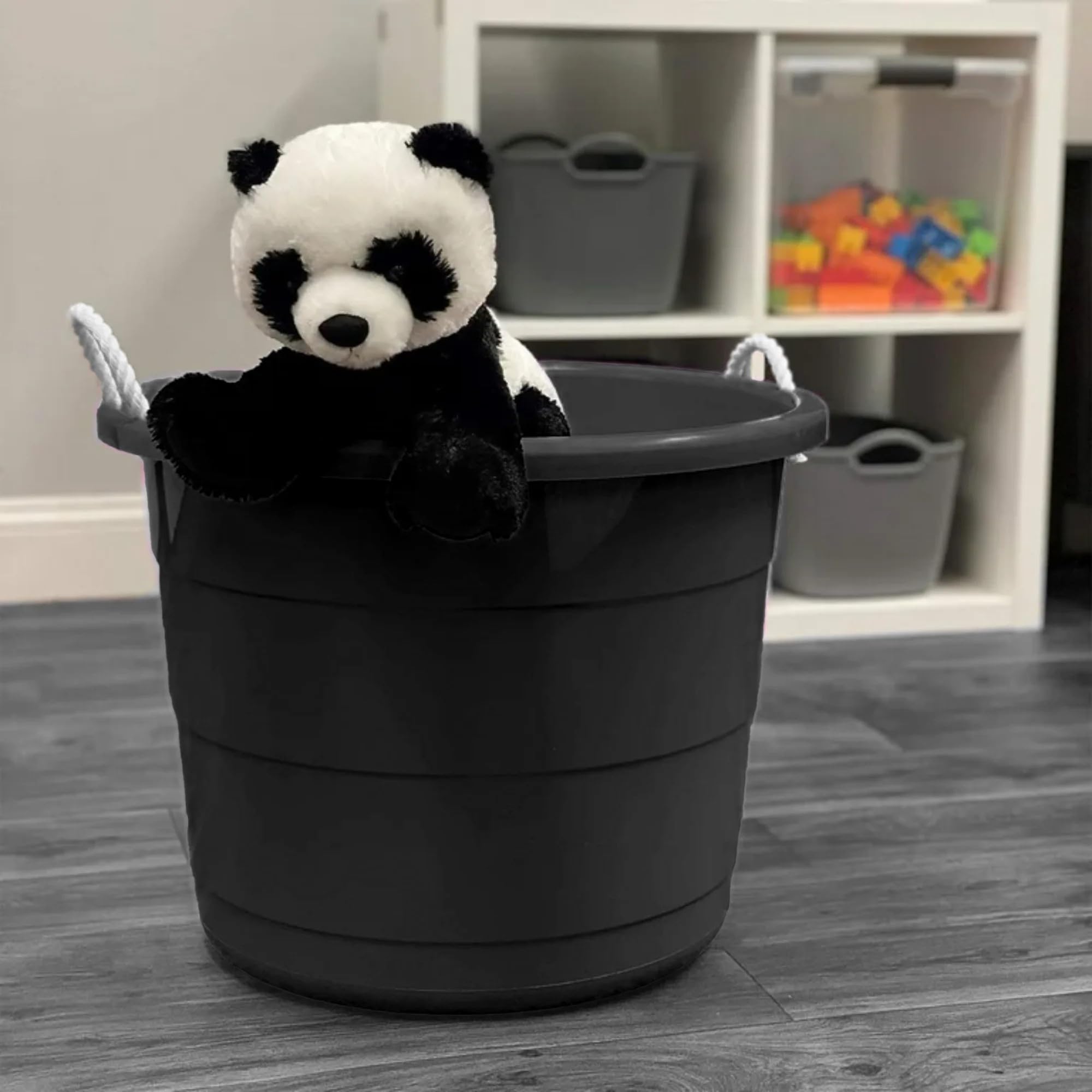 HOMZ 2-Pack Utility Tub, Large Plastic Storage Bucket with Rope Handles, 17 Gallon, Black - Portable Indoor and Outdoor Buckets for Kitchen, Laundry, Garden, Bathroom, and Garage Organization