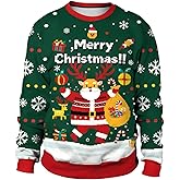 Funny Christmas Sweatshirts for Women Men Ugly Graphic 3D Print Crew Neck Pullover Outfit for Couples Holiday Xmas