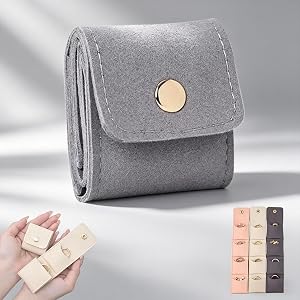 Mini Jewelry Roll Bag with Buckle, Portable Foldable Travel Pouch for Earrings Rings Necklaces, White (Gray)