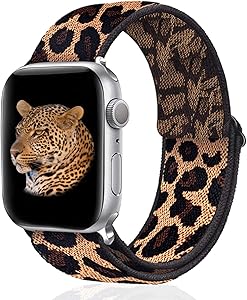 Stretchy Nylon Solo Loop Bands Compatible with Apple Watch 38mm 40mm, Adjust Stretch Braided Sport Elastic Women Men Strap Compatible with iWatch Series 6/5/4/3/2/1 SE, Brown Leopard