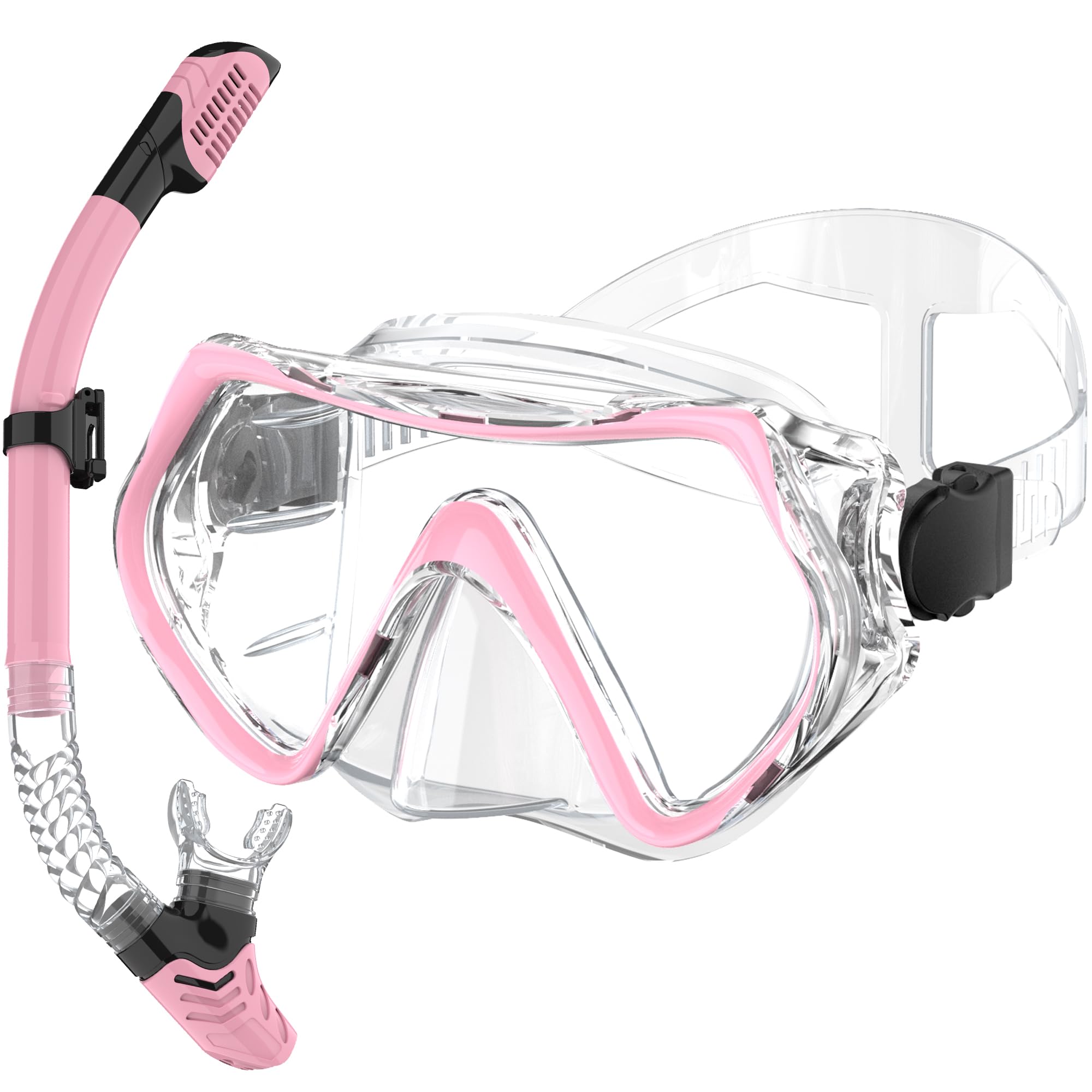 Photo 1 of MELUMILU Snorkeling Gear for Adults, Dry Snorkel Set 180° Panoramic Wide View Anti-Fog Scuba Diving Mask, Professional Snorkel Gear for Free Breathing, Swimming, Diving (Clear&Pink)