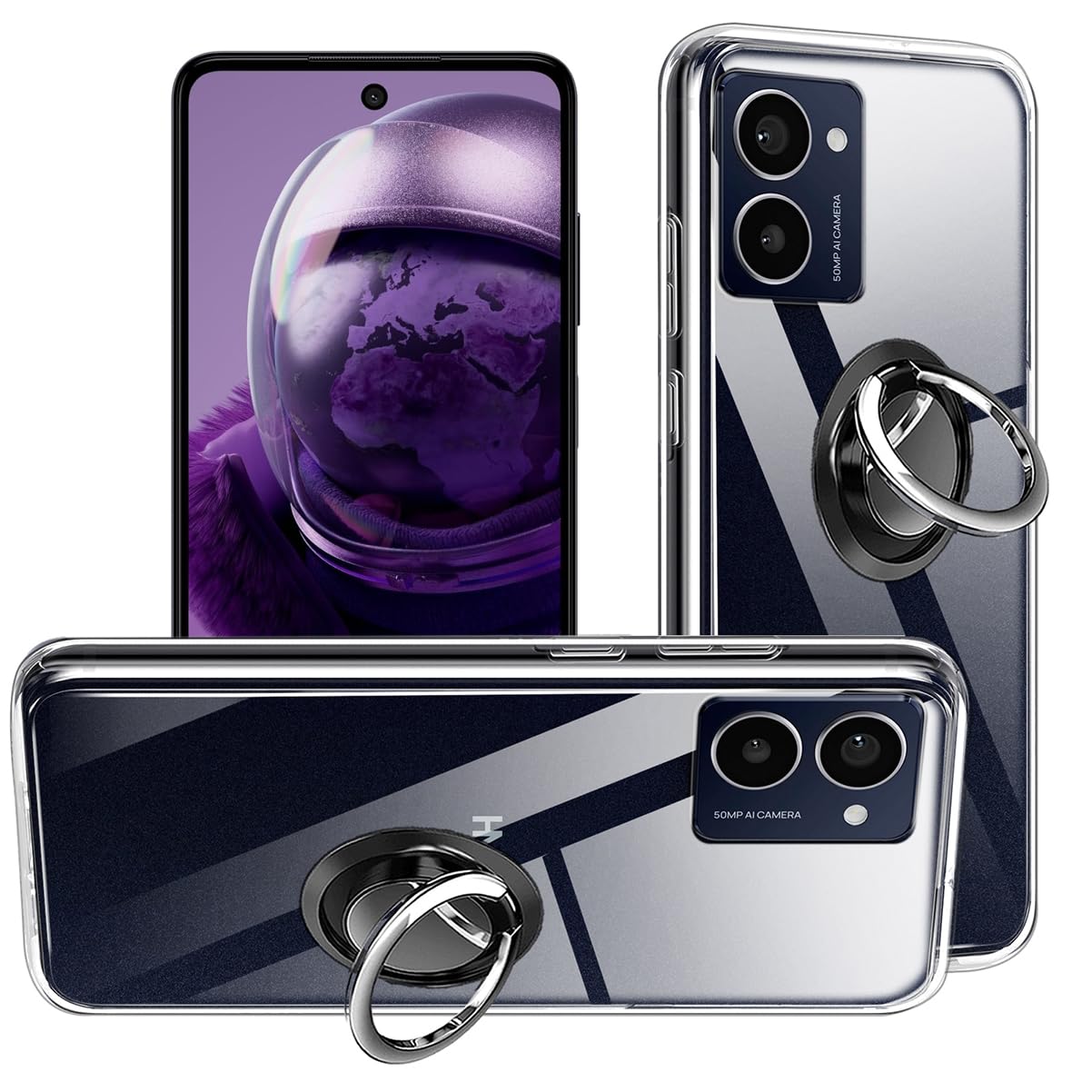 HuiYouMY 2-in-1 Case + Phone holder Ring Compatible with HMD Pulse Pro/HMD Pulse Plus Cover for HMD Pulse Pro/HMD Pulse Plus, Slim Fit Soft TPU Shockproof Anti-Scratch Phone Case Cover - Clear — image 1