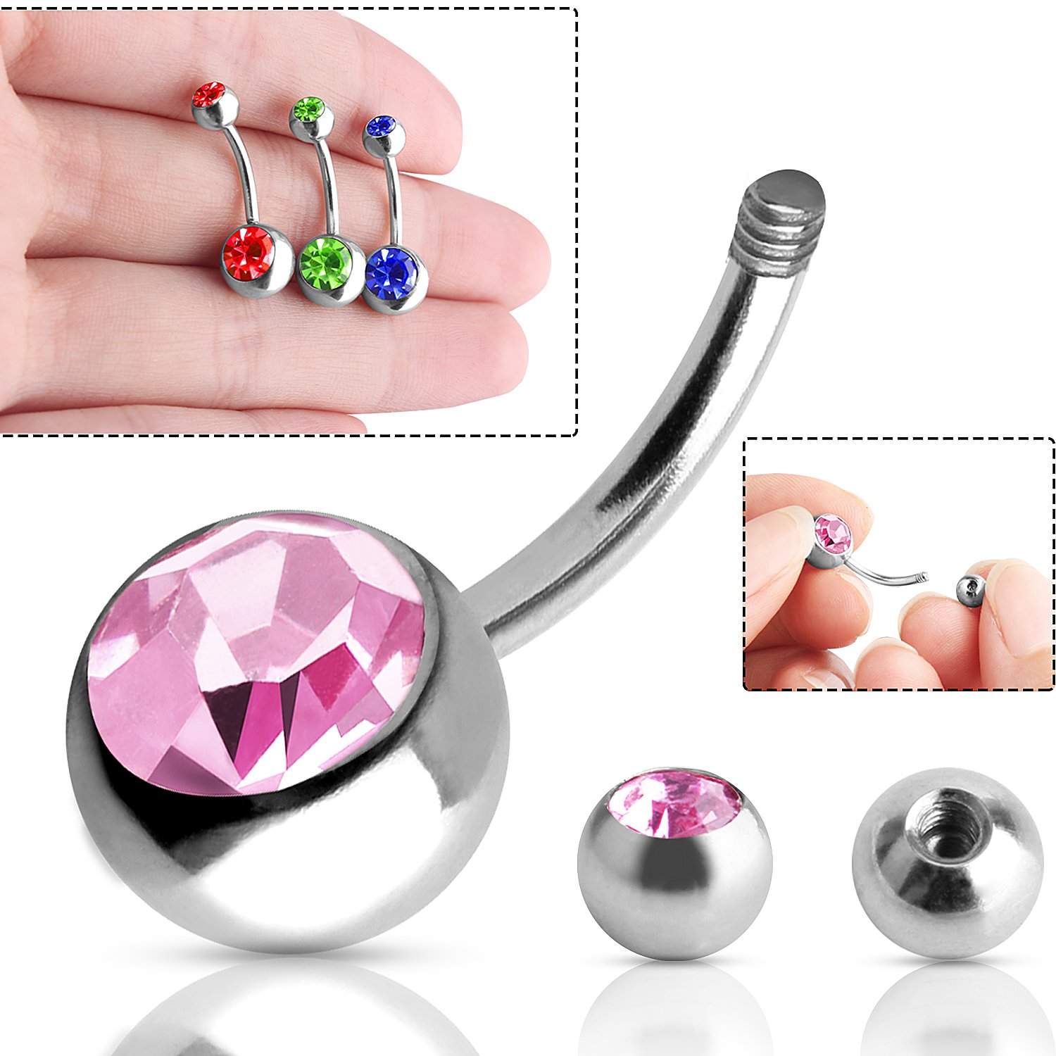 15 Pcs Belly Bars Button Belly Rings Navel Ring Belly Piercing Set