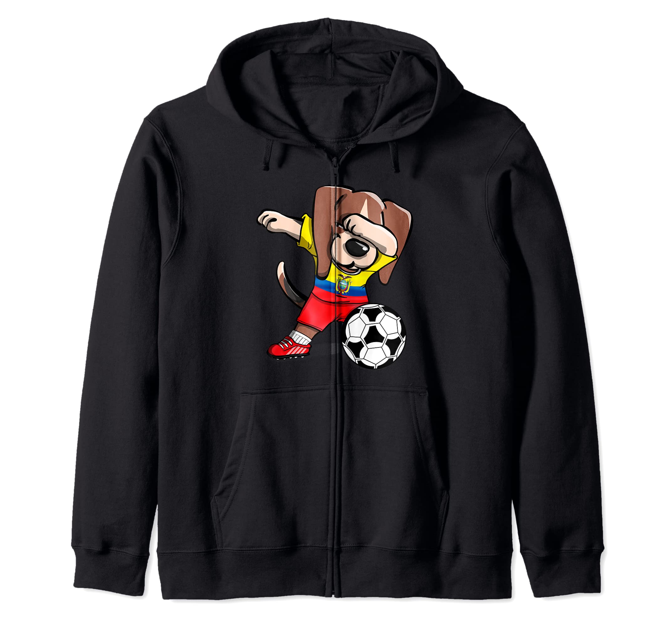 Dabbing Beagle Ecuador Soccer Fans Jersey Ecuadorian Flag Zip Hoodie