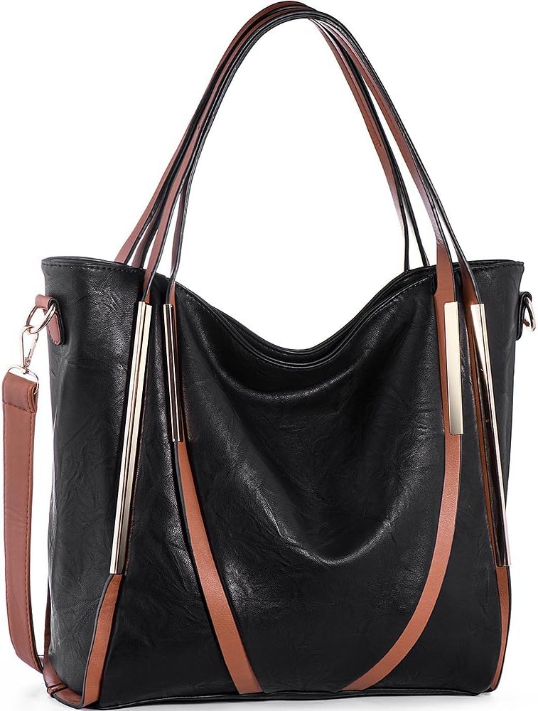 JOYSON Women Handbags Top-Handle PU Leather Tote Shoulder Bags Satchel Purse for Ladies Black