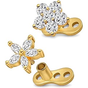 CHARMONLINE 2Pcs 14G Dermal Anchor Tops 316L Surgical Steel Dainty Crystal Microdermals Body Piercings Studs Punk Personalize