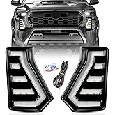 LENJIEMT LED Daytime Running Lights White DRL Compatible with Tacoma 2024 2025, With Amber Sequential Turn Signal Lights Front Bumper Fog Lights Kit Tacoma Accessories