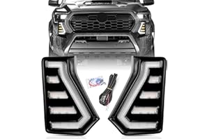 LENJIEMT LED Daytime Running Lights White DRL Compatible with Tacoma 2024 2025, With Amber Sequential Turn Signal Lights Front Bumper Fog Lights Kit Tacoma Accessories