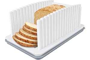 MEINV Bread Slicer for Homemade Bread, Upgraded Bread Slicing Guide with Adjustable Width & Crumb Tray, Foldable Bread Cutting Tools Accessories for Kitchen Cake, Sourdough Rounds, Sandwich, Bagels, Toast