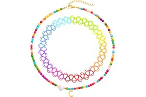 BodyJ4You 2PC Choker Initial Necklace for Kids - Letter Pendant Heart Charm Goldtone Y2K Boho Beaded Collar - Personalized Gift Teen Girls Jewelry Children Jewelry - Beach Vacation Summer Accessories