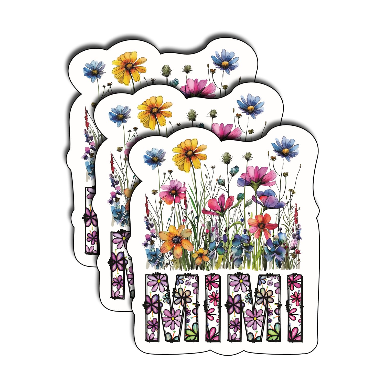 Photo 1 of (3Pcs) Mimi Floral Wildflowers Sticker, Pretty Mom Mama Decal, Celebrate Your Mom Gigi Love, Gifts for Grandma Decoration Book Laptop Phone Waterproof Vinyl Water Bottle Gifts Christmas 3x2.3 Inch