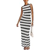 MASCOMODA Womens 2025 Striped Summer Dresses Crochet Swimsuit Coverup Sleeveless Tank Maxi Dress Beach Vacation Long Sundress
