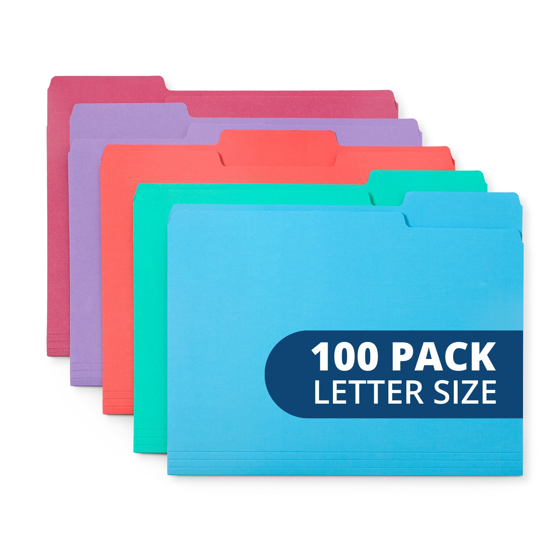 Photo 1 of 100 Blue Summit Supplies Colored File Folders Letter Size 1/3 Cut Tabs - Pastel File Folders, Colorful File Folders Multicolor, Durable 11pt Paper