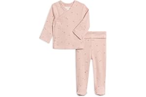 Colored Organics - Newborn Kimono Wrap Top and Footed Pant Set - Organic Cotton Infant Layette Clothing Set