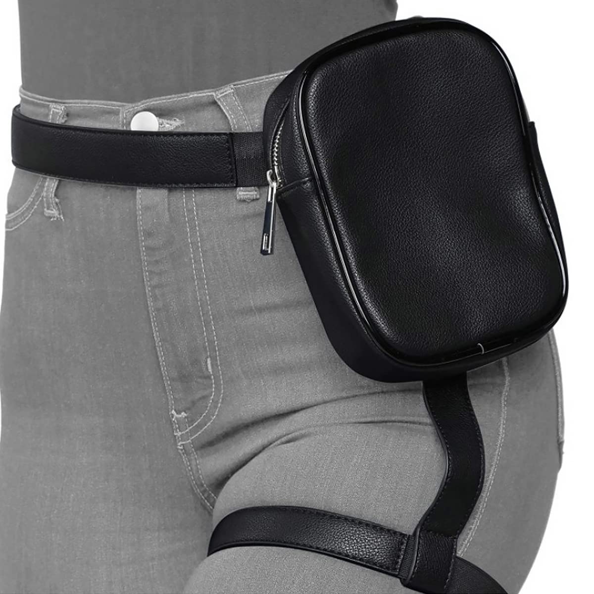 Thigh Harness Leg Bag Fanny Pack for Women Leather Waist Bag Drop Leg Pouch for Outdoor Hiking Cycling Riding (Black)