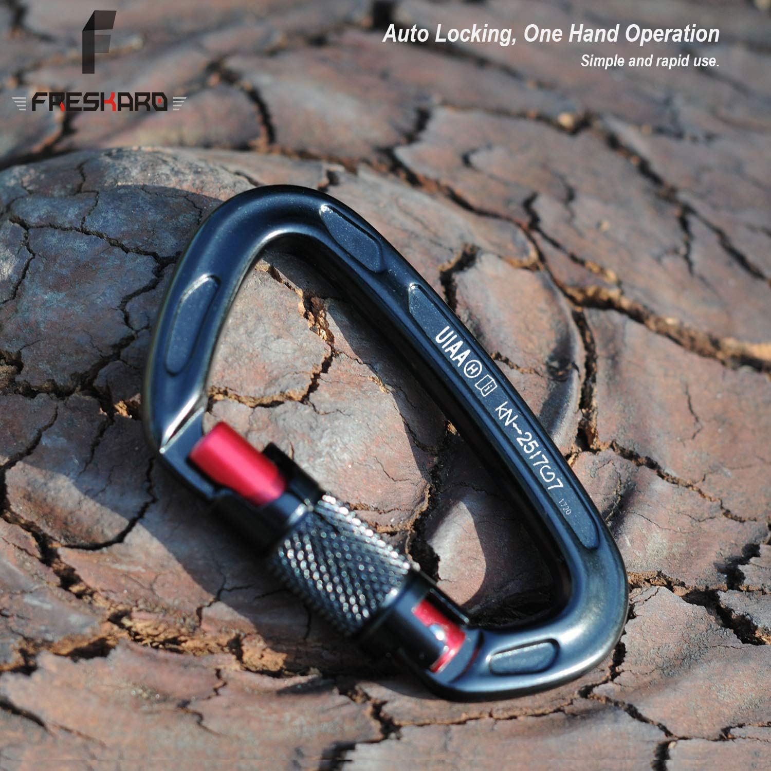 FresKaro 3pcs Climbing Carabiners-Auto Double Locking Carabiner Clips, Twist Lock and Heavy Duty, Suit for Climbing and Rappelling, Carabiner Dog Leash, D Shaped 3.93 Inch, Large Size, Black : Sports & Outdoors