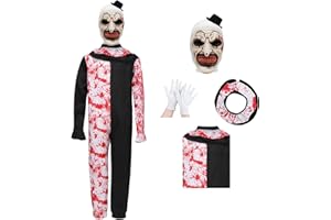 Hqroidd Terrifiers Costume Art the Clown Costume Killer Clown Mask Murderer Cosplay Jumpsuit Halloween Party Outfits