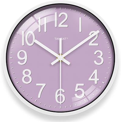 Reloj de Pared para Cocina, Reloj Morado con Pilas Silencioso Moderno de 20 CM, Decorativo para Cocina, Sala de Estar, Dormitorio, Baño, Oficina y Café