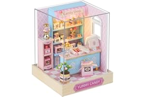 OZJAY DIY Miniature House Kit with Dust Proof Cover, 1:24 Scale Creative Room Mini DIY Wooden Dollhouse Miniature Kit for Adults Teen - Yummy Candy