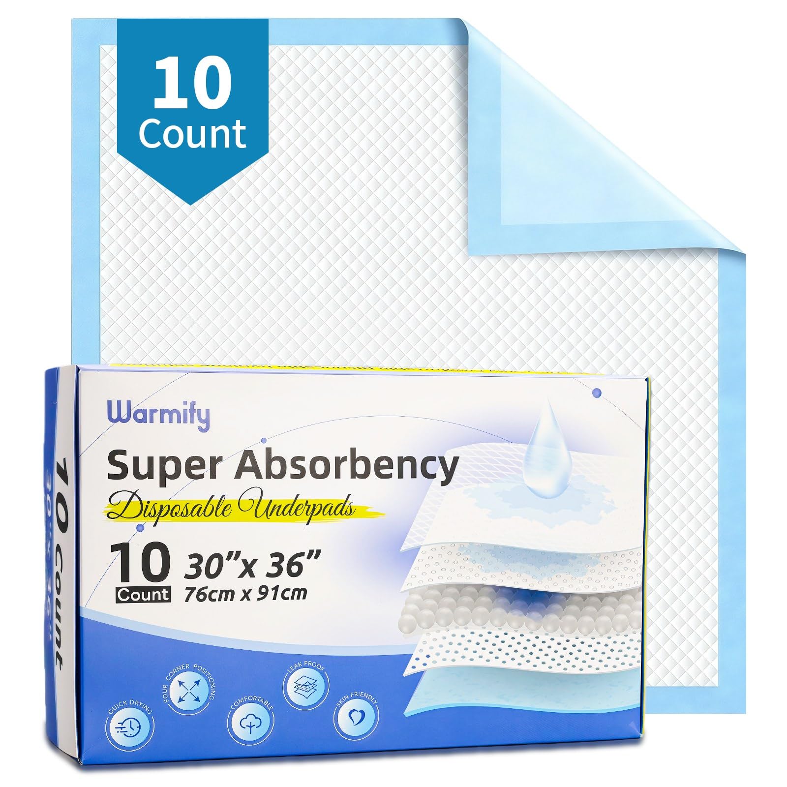 Photo 1 of 10 Count Disposable Bed Pads 30" x 36" for Adults, Kids & Pets – Super Absorbent Chucks Pads with Waterproof Backing, Leakproof Incontinence Underpads, Soft Non-Woven Top, Bed & Furniture Protection