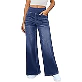 DLOODA Women's Wide Leg Jeans High Waisted Stretchy Denim Pants Elastic Waist Pull On Sweatpant Jeans Trendy Baggy Loose