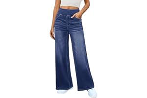 DLOODA Women's Wide Leg Jeans High Waisted Stretchy Denim Pants Elastic Waist Pull On Sweatpant Jeans Trendy Baggy Loose