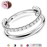 BodyBonita G23 Titanium Cartilage Earring Hoop Stacked Clicker 16G CZ Double/Triple Septum Rings Conch Piercing Jewelry Tragus Daith Helix Nose Rings Hoops for Women Silver/Gold Plated 8mm 10mm 12mm