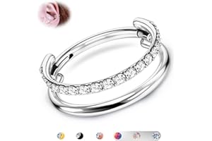 BodyBonita G23 Titanium Cartilage Earring Hoop Stacked Clicker 16G CZ Double/Triple Septum Rings Conch Piercing Jewelry Tragus Daith Helix Earrings Nose Rings Hoops for Women Silver/Gold 8mm 10mm 12mm