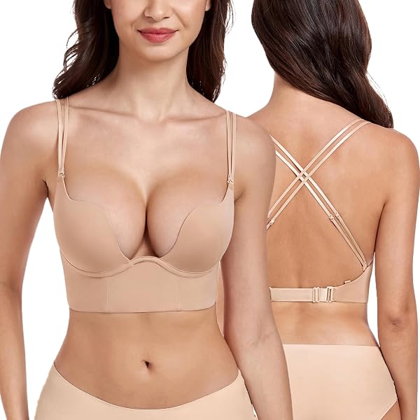 Lemorosy Women's Push Up Plunge Deep V Neck Bra - Wireless, Lightly Padded Pullover Crop Bustier - View #8