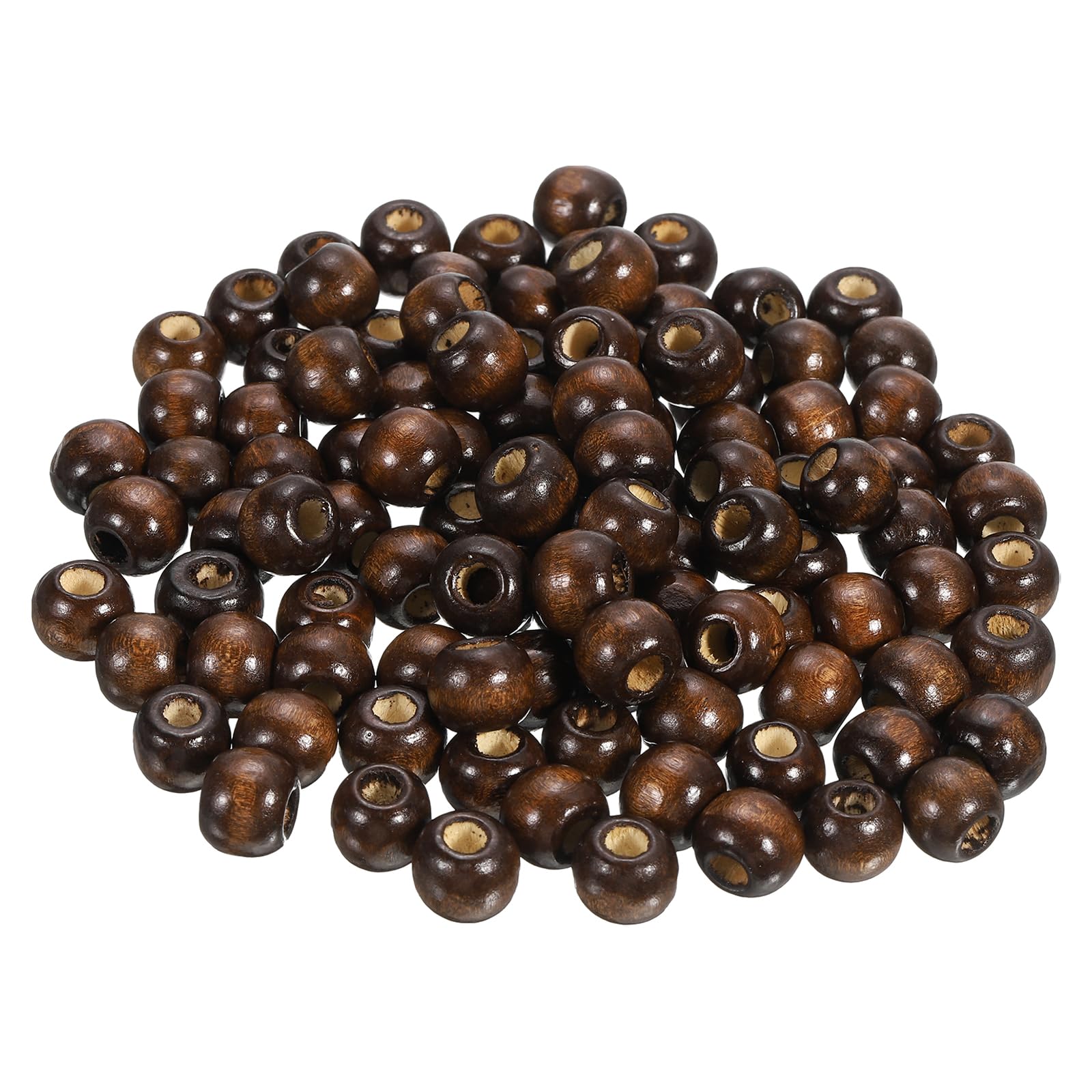 Photo 1 of uxcell Natural Wood Beads, 500Pcs 10mm Diameter Dark Brown Round Loose Spacer Beads for DIY Jewelry Bracelet, 4mm Hole