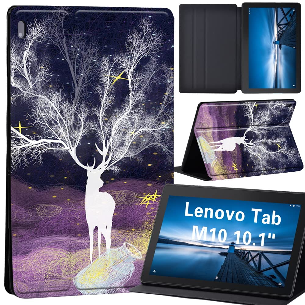 Case for Lenovo Tab M10 TB-X605F/ TB-X605L/ TB-X505F/ TB-X505L - Leather Tri-Fold Stand Cover Case for Lenovo Tab M10 10.1-Inch Tablet, (fantasy single white deer)