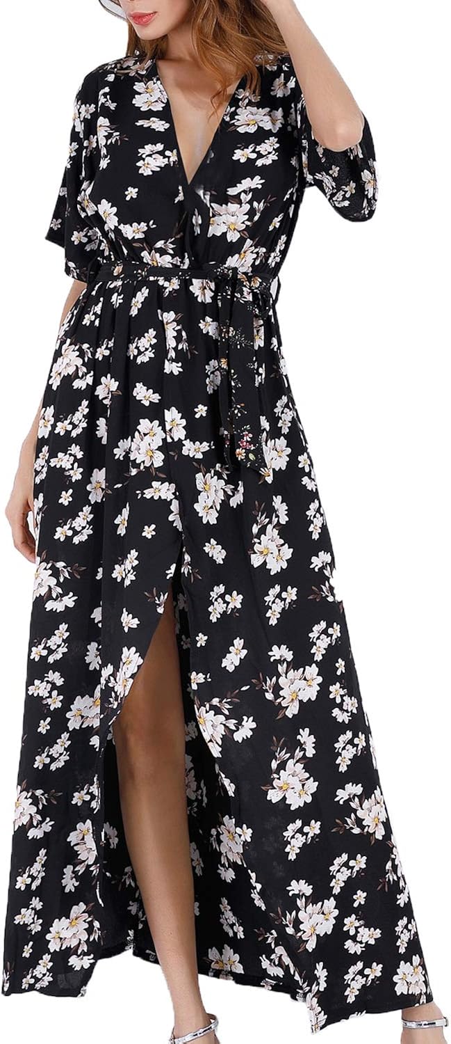 short sleeve wrap dress maxi