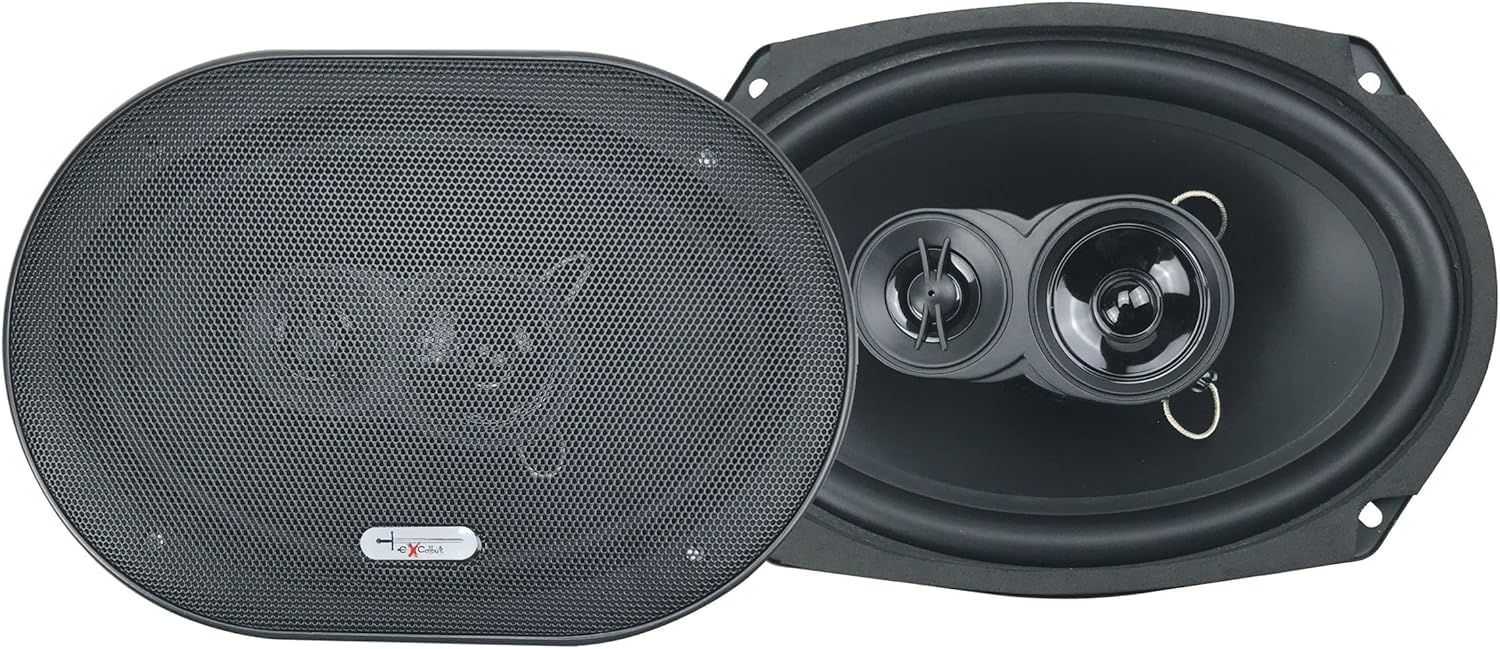Excalibur X693 6x9 Inch 3-Way Coaxial Car Speakers with 100W RMS and 500W Max Power, 4 Ohm, 90dB Sensitivity, 50Hz–20kHz Frequency Response, 75mm Mounting Depth, Includes Grilles and Mounting Hardware