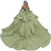 Zhangyo Off Shoulder Quinceanera Dresses Luxury Tiered Tulle Sweet 15 16 Dresses with Bow Sparkly Lace Beaded Ball Gown