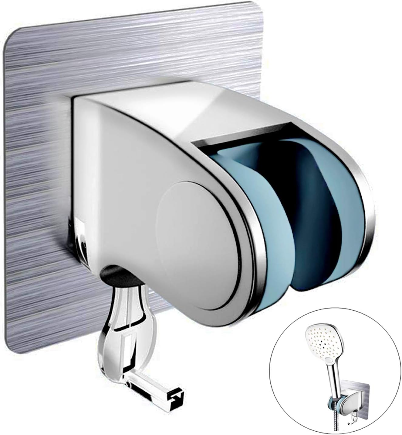 Adhesive Shower Head Holder With Hanging Hook,Handheld Shower Head Bracket Bidet Shattaf Spray Adjustable Handheld Shower Head Wall Mount Showerheads Holder With Adhesive 3M Stick Disc