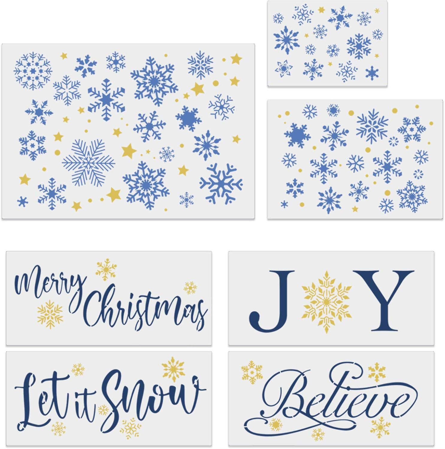 7PCS Large Reusable Christmas Stencils Including Snowflake/Joy/Let It