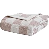 bearberry Fuzzy Checkerboard Grid Throw Blanket Soft Cozy Warm Microfiber All Season Blanket Decor for Couch Sofa Bed Travel Home (Cream, 50''x60'')