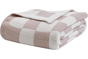 bearberry Fuzzy Checkerboard Grid Throw Blanket Soft Cozy Warm Microfiber All Season Blanket Decor for Couch Sofa Bed Travel Home (Cream, 50''x60'')