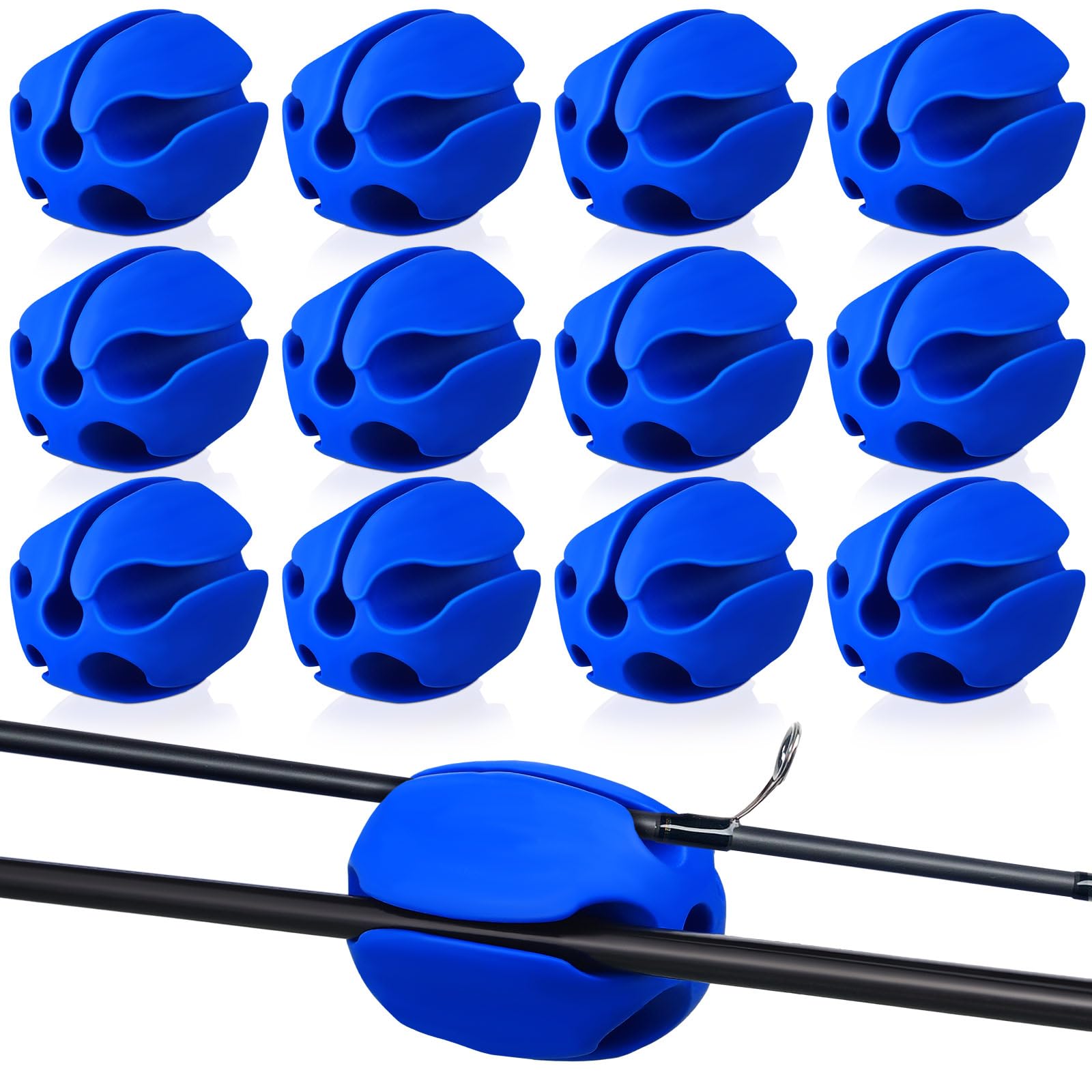 Photo 1 of Blueweenly 12 Pcs Portable Silicone Fishing Pole Rod Holder Clips Fixed Ball 5 Holes Multifunctional Rubber Fishing Pole Puller Clips Bike Rod Holder Straps for Travel Ground Car Bike(Blue)