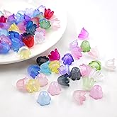 CRZSEELL 300pcs Acrylic Flower Beads, Assorted Color Bellflower Cute Cap Flower Beads for Floral Charms Crafts,Bracelets, Necklaces, Jewelry Making