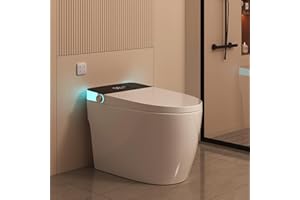 VIPBEAR Smart Toilet with Elongated Heated Seat, Auto Flush, One Piece Toilet for Bathrooms Soft-Close Seat & Lid, Night Light, Electric Tankless Toilets with Dual Flush Remote - Pre-Wetting
