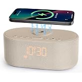Odokee Sound Machine Alarm Clock for Bedrooms with Wireless Charging | Dimmable Clock with Bluetooth Speaker - White Noise Machine for Sleeping with 21 Soothing Sounds for Baby Adults Kids - Putty