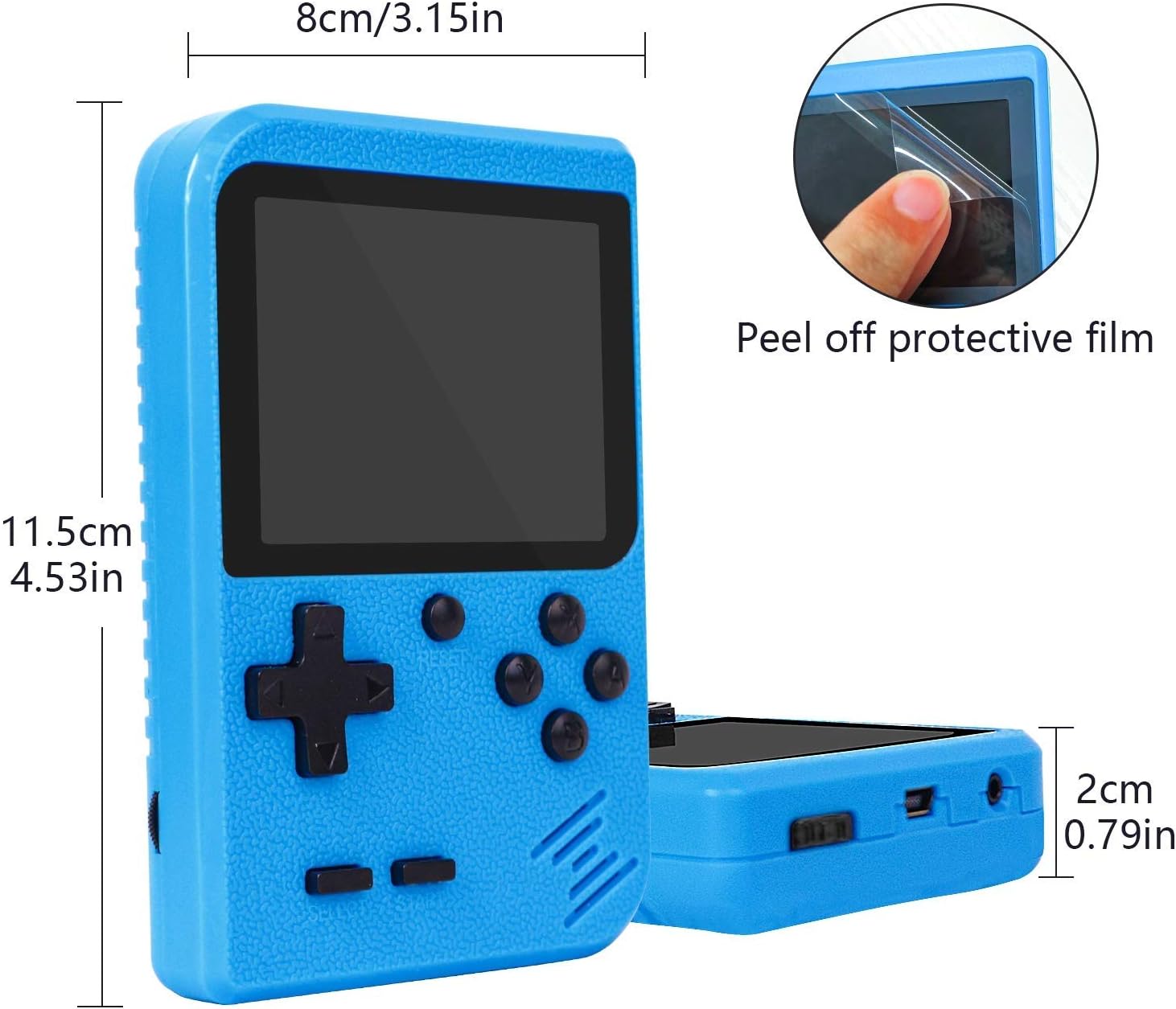 VOUM Handheld Game Console,Retro Handheld Game Console with Protector Case, 400 Free Classical FC Games Support for Connecting TV & Two Players, Great Gifts for Kids and Adults(Blue): Toys & Games