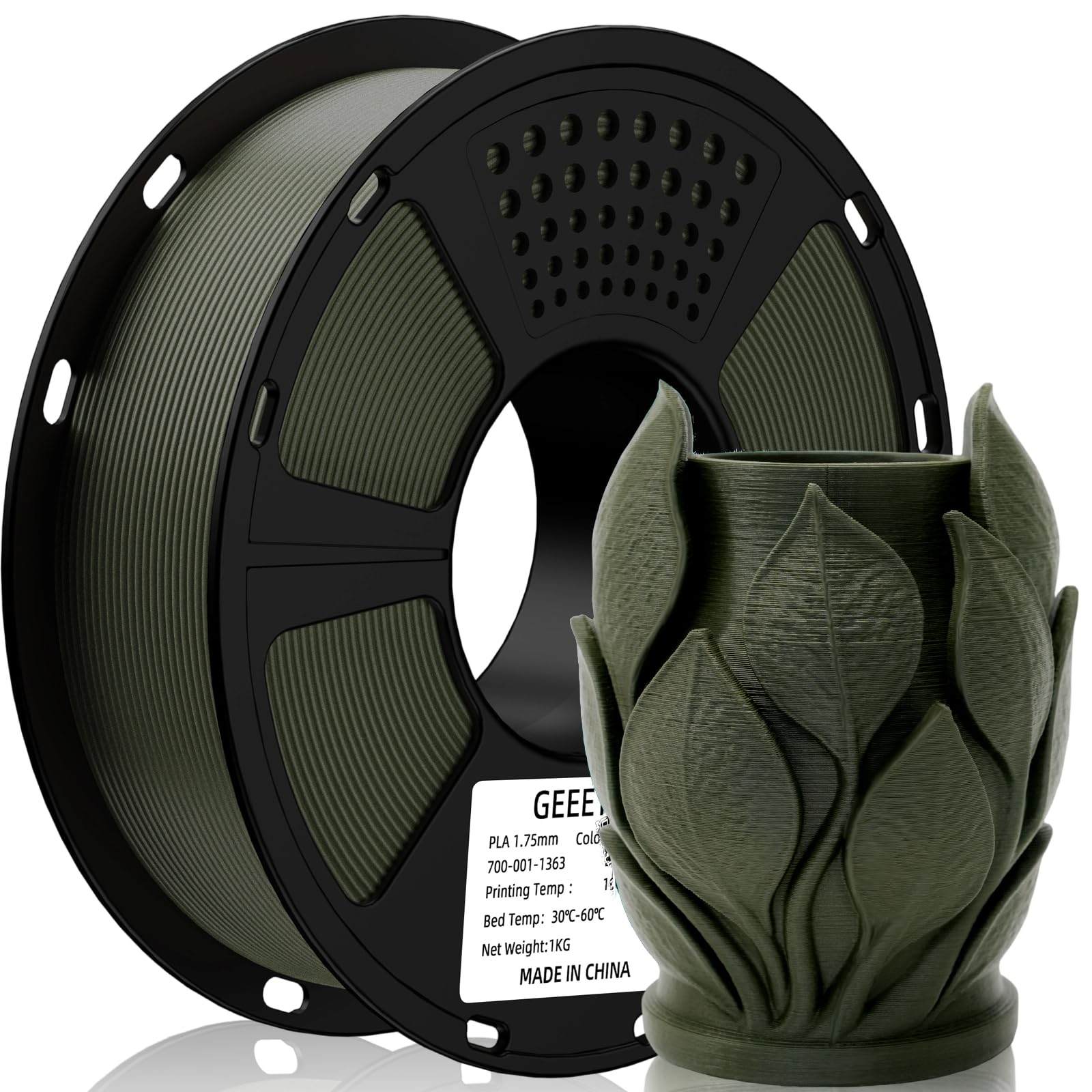 GEEETECH Filament 1.75mm, 3D Printer Filament, Filament 3D Printing Materials for 3D Printer, Matte Green